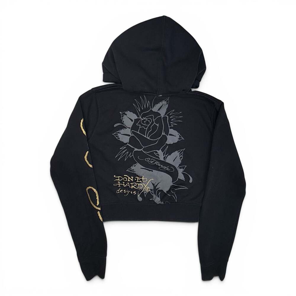 Ed Hardy Born Free Bird & Rose Cropped Zip-Up Hoodie Size M - Picture 2 of 5